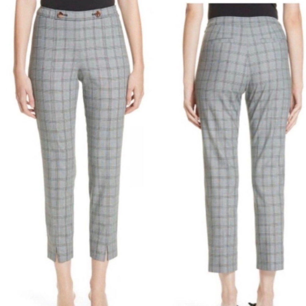 Ted Baker Women's US Size 8 Ristat Trousers Gray Check Plaid Pants Split Hem